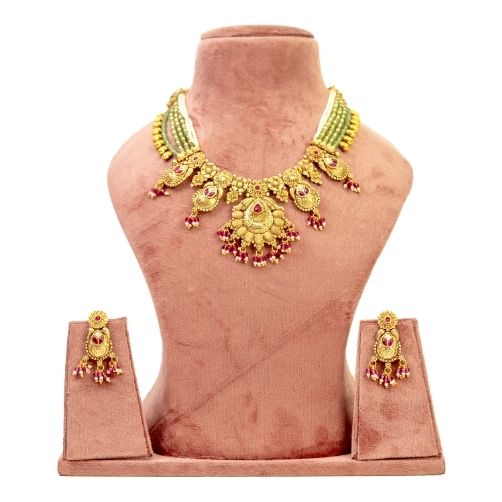 Royal Ruby Kundan Choker Necklace Set with Red Beads
